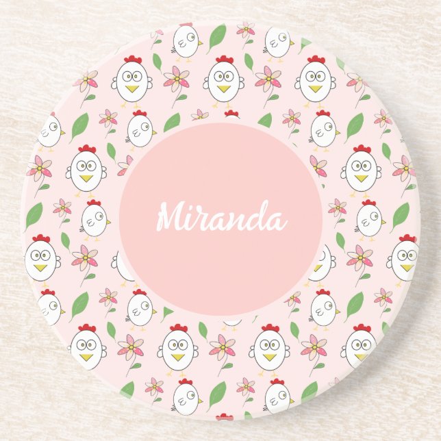Cute Cartoon Chicken Illustration Coaster (Front)