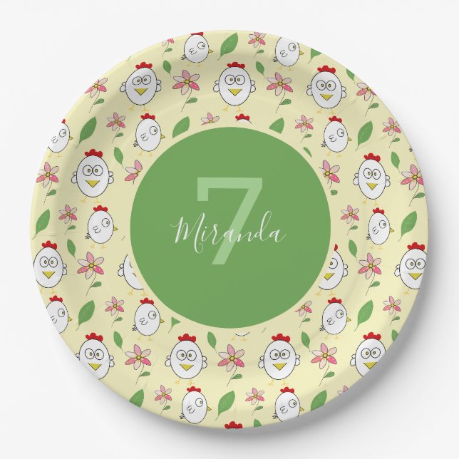 Cute Cartoon Chicken Illustration Paper Plate (Front)