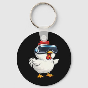 Cute Cartoon Chicken Vr Gamer  Keychain