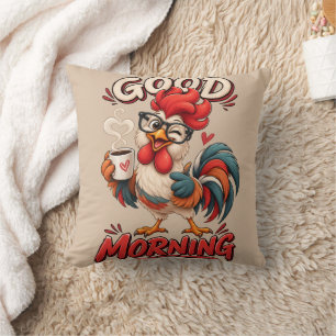 Cute Cartoon Chicken with Mug Throw Pillow
