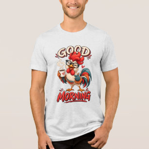 Cute Cartoon Chicken with Mug   Tri-Blend Shirt