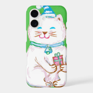 Cute Cartoon Christmas Cat Wearing a Santa Hat