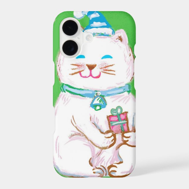 Cute Cartoon Christmas Cat Wearing a Santa Hat (Back)