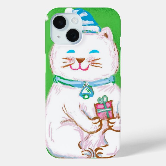 Cute Cartoon Christmas Cat Wearing a Santa Hat Case-Mate iPhone Case (Back)