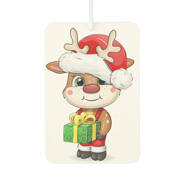 Cute cartoon Christmas deer. Air Freshener (Front)