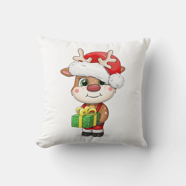 Cute cartoon Christmas deer. Throw Pillow (Front)