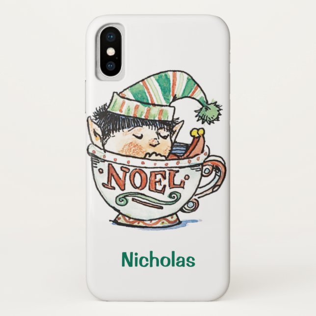 Cute Cartoon Christmas Elf Sleeping in a Tea Cup Case-Mate iPhone Case (Back)