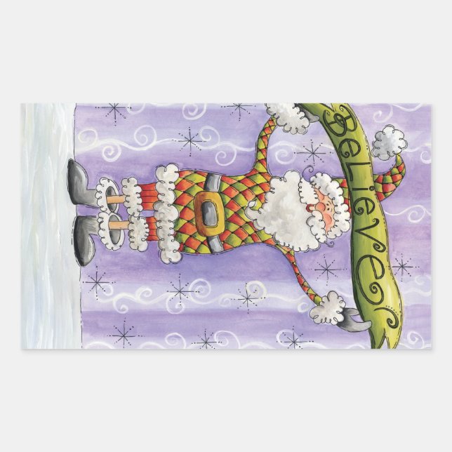 Cute Cartoon Christmas, I Believe in Santa Claus Sticker (Front)