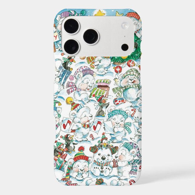 Cute Cartoon Christmas Polar Bear Penguin Party (Back)