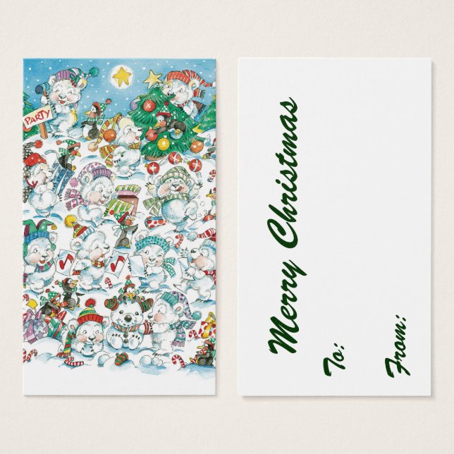 Cute Cartoon Christmas Polar Bear Penguin Party (Front & Back)