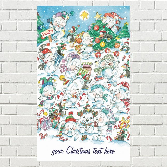Cute Cartoon Christmas Polar Bear Penguin Party Sticker (Creator Uploaded)