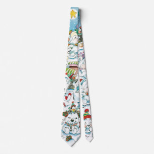 Cute Cartoon Christmas Polar Bear Penguin Party Tie