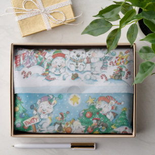 Cute Cartoon Christmas Polar Bear Penguin Party Tissue Paper