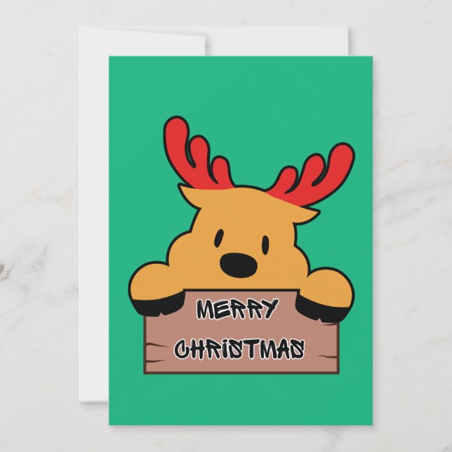 Cute Cartoon Christmas Reindeer Flat Holiday Card (Front)