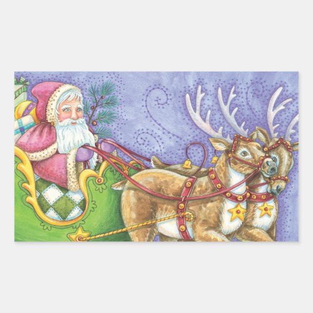 Cute Cartoon Christmas Santa Claus Sleigh Reindeer Sticker (Front)