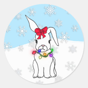 Cute Cartoon Christmas Snow Bunny Classic Round Sticker