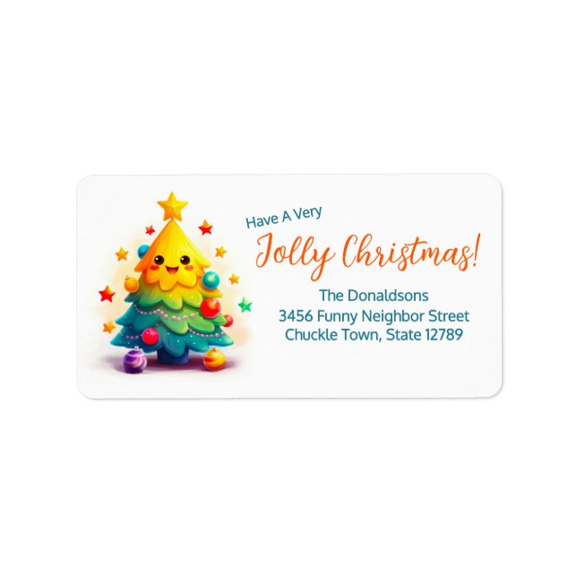 Cute Cartoon Christmas Tree Return Address Labels (Front)