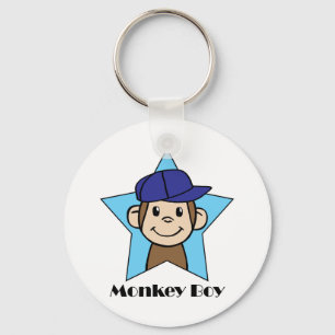 Cute Cartoon Clip Art Happy Monkey in Star w Hat Keychain