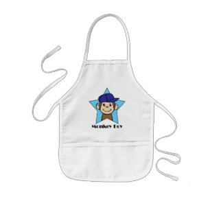 Cute Cartoon Clip Art Happy Monkey in Star w Hat Kids Apron