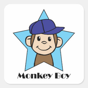 Cute Cartoon Clip Art Happy Monkey in Star w Hat Square Sticker
