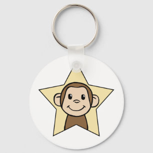 Cute Cartoon Clip Art Monkey with Grin Smile Star Keychain