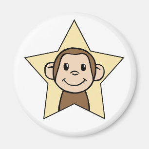 Cute Cartoon Clip Art Monkey with Grin Smile Star Magnet