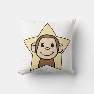 Cute Cartoon Clip Art Monkey with Grin Smile Star Throw Pillow