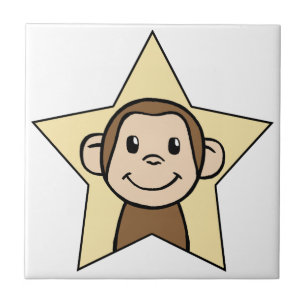 Cute Cartoon Clip Art Monkey with Grin Smile Star Tile