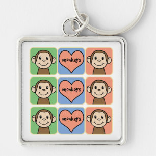 Cute Cartoon Clip Art Monkeys with Heart Love Keychain