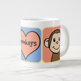 Cute Cartoon Clip Art Monkeys with Heart Love Large Coffee Mug