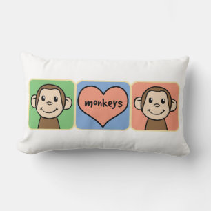 Cute Cartoon Clip Art Monkeys with Heart Love Lumbar Pillow