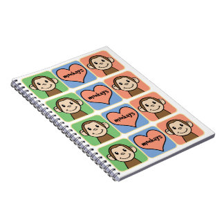Cute Cartoon Clip Art Monkeys with Heart Love Notebook