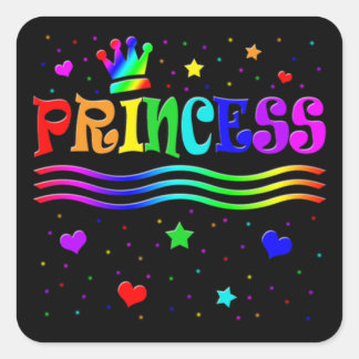 Cute Cartoon Clip Art Rainbow Princess Tiara Square Sticker
