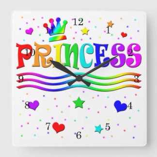 Cute Cartoon Clip Art Rainbow Princess Tiara Square Wall Clock