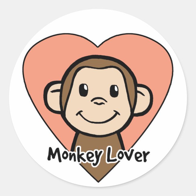 Cute Cartoon Clip Art Smile Monkey Love in Heart Classic Round Sticker (Front)