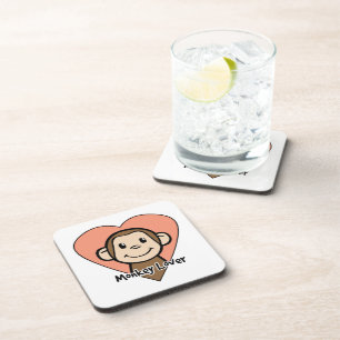 Cute Cartoon Clip Art Smile Monkey Love in Heart Coaster