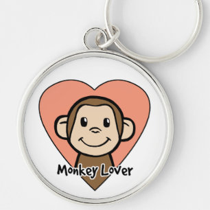 Cute Cartoon Clip Art Smile Monkey Love in Heart Keychain