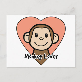 Cute Cartoon Clip Art Smile Monkey Love in Heart Postcard