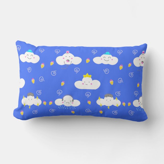 Cute Cartoon Clouds with Emotions Lumbar Pillow (Front)