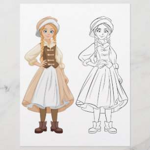 Cute Cartoon  clown girl colouring page