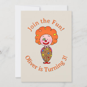 Cute Cartoon Clown Orange Hair Circus Birthday Invitation