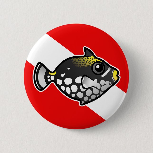 Cute Cartoon Clown Triggerfish Dive Flag 2 Inch Round Button (Front)