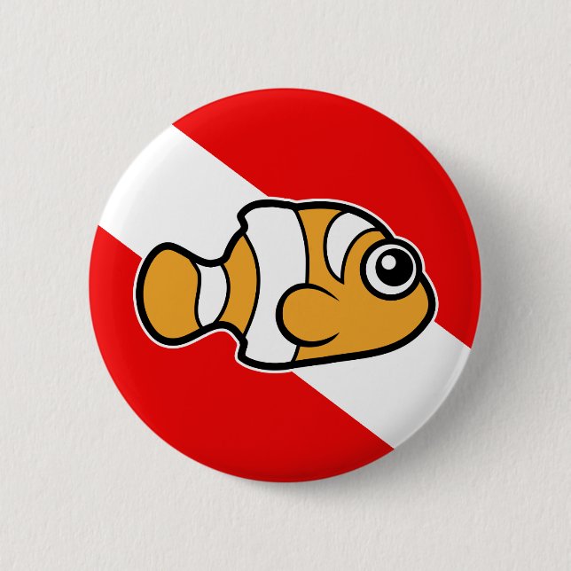 Cute Cartoon Clownfish Dive Flag 2 Inch Round Button (Front)