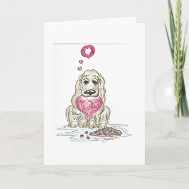 Cute Cartoon Cocker Spaniel Valentine's Day Card (Front)