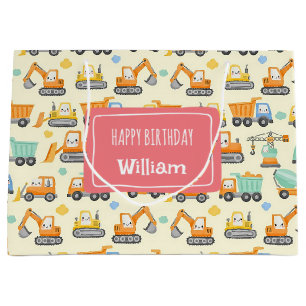 Cute Cartoon Construction Vehicles Large Gift Bag