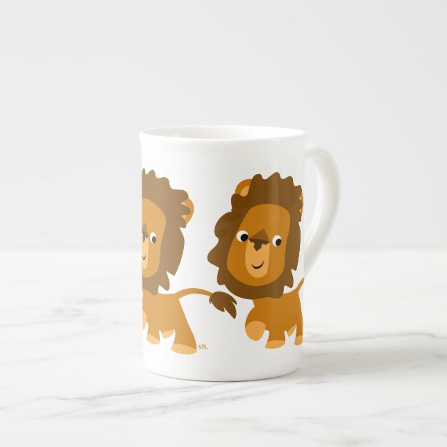 Cute Cartoon Content Lion Bone China Mug (Front Right)