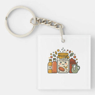Cute Cartoon Cookie Jar & Hot Sauce Foodie T-Shirt Keychain
