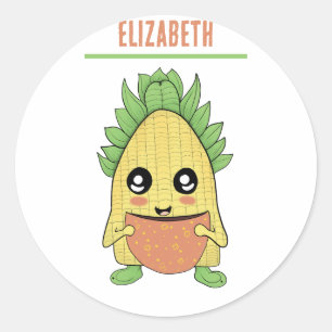 Cute Cartoon Corn drinking coffee, corn lovers  Classic Round Sticker