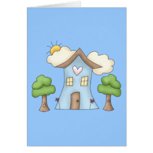 Cute Cartoon Country House Tree Scene