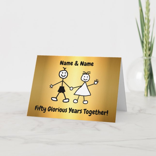Cute Cartoon Couple Golden Wedding Anniversary Card (Front)